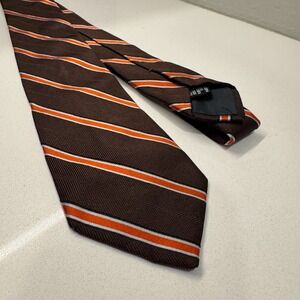 Club Monaco Repp Tie Brown Orange Stripe Italy Silk 60" Necktie Old Money Preppy